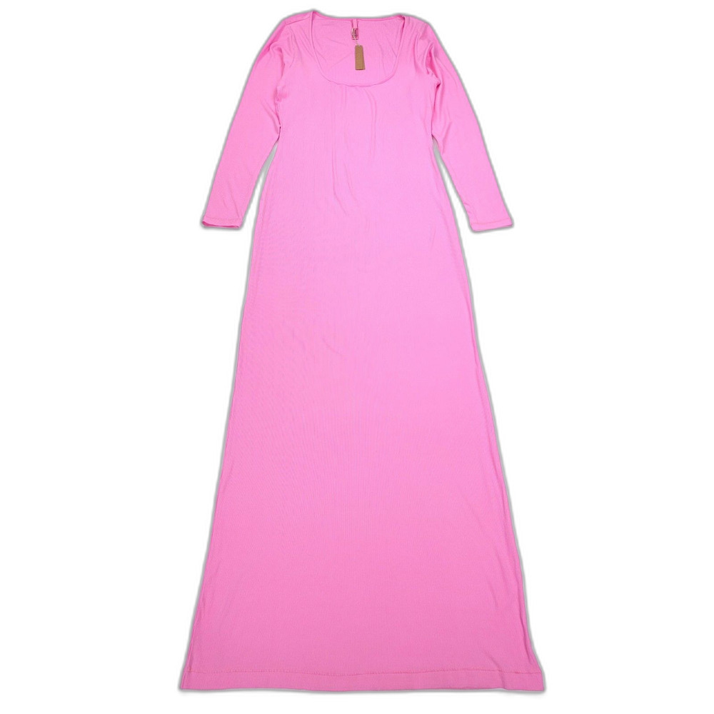 NWT Skims Soft Lounge Long Sleeve Dress Cotton Candy Pink Maxi 90s Y2k Soft Girl